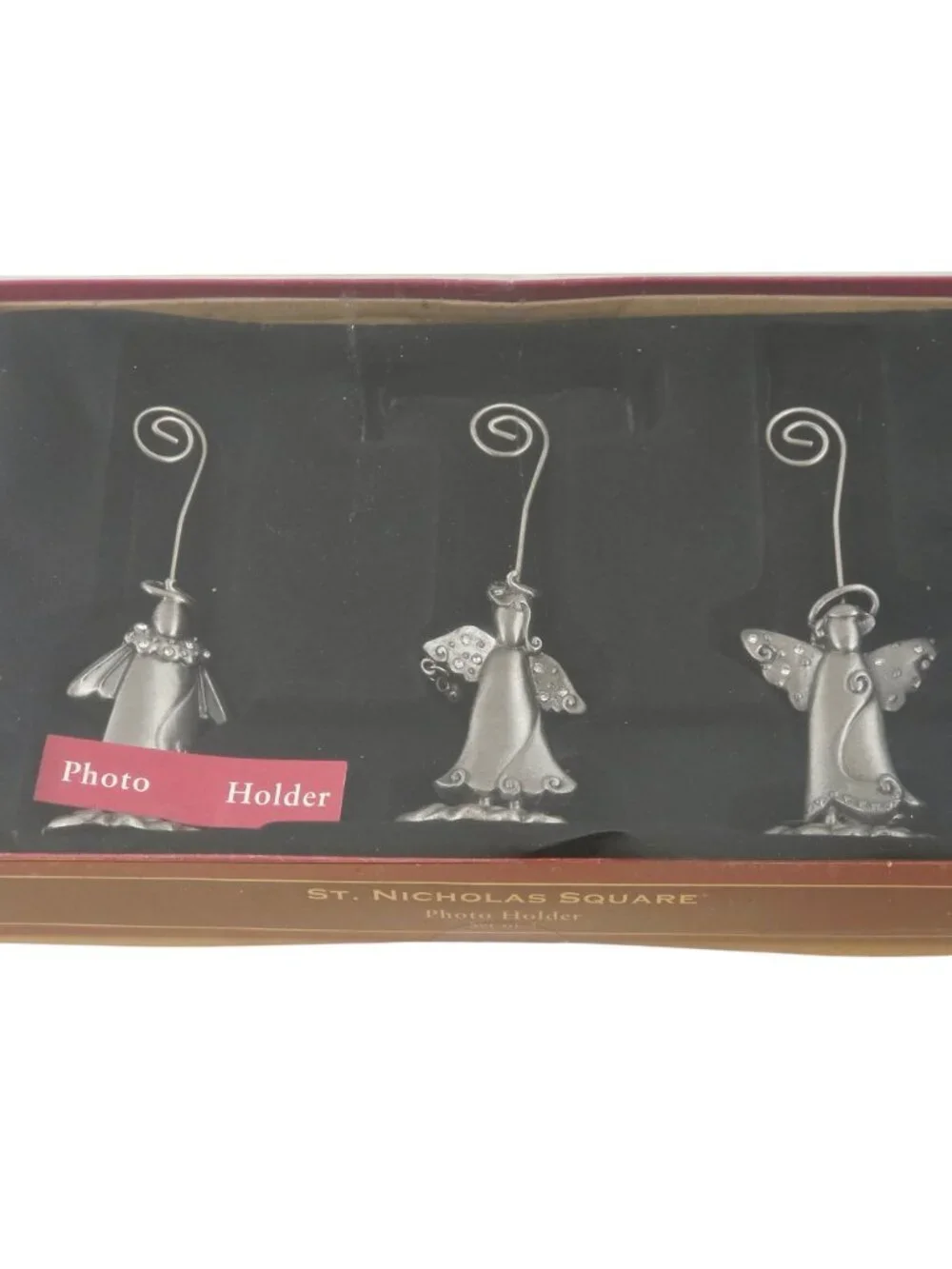 St Nicholas Square Angel Photo Holder Pewter Rhinestone Accent Set Of 3 Holiday